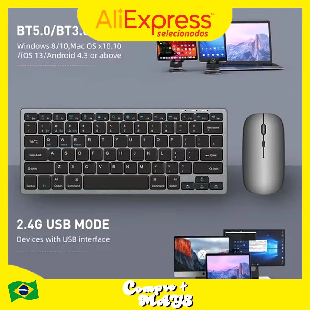 Kit teclado e mouse Bluetooh