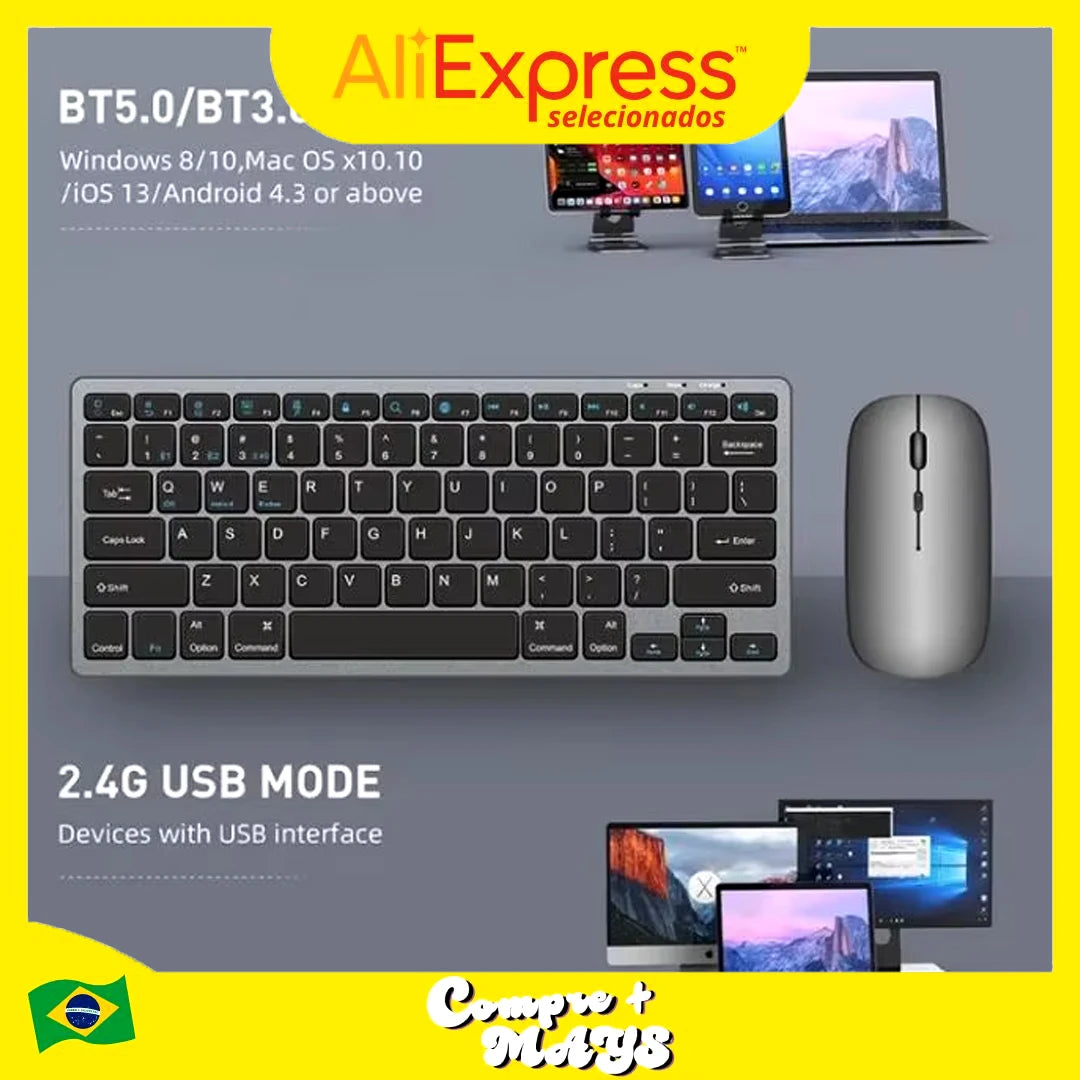 Kit teclado e mouse Bluetooh