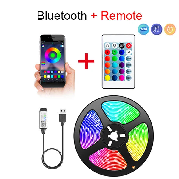 Fita de LED Bluetooth USB 5050 SMD 5V USB RGB, flexível, autoadesiva, para TV e mesa.
