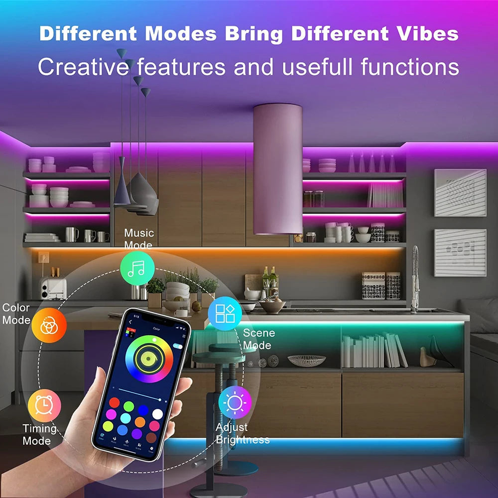 Fita de LED Bluetooth USB 5050 SMD 5V USB RGB, flexível, autoadesiva, para TV e mesa.