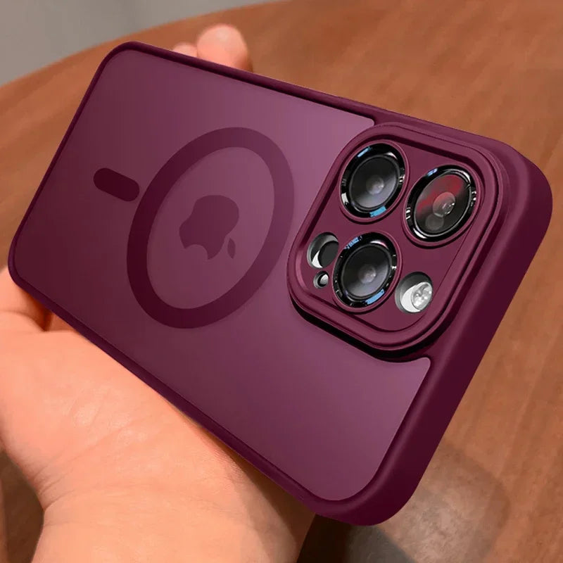 Capa magnética de luxo fosca translúcida à prova de choque para iPhone 16 15 14 13 12 17 Pro Max