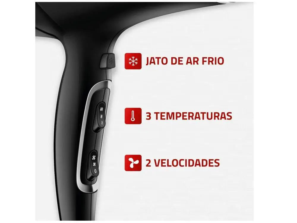 Secador de Cabelo Mondial Tourmaline Íon Preto - 220V