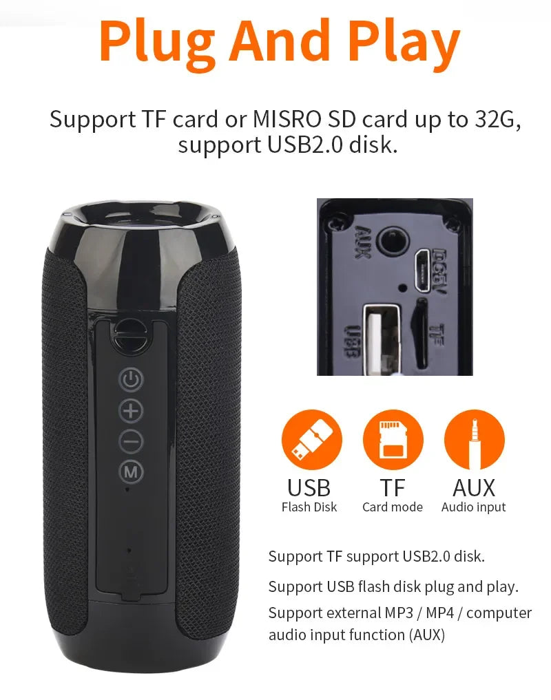 Caixa de Som Portátil Sem Fio com Subwoofer