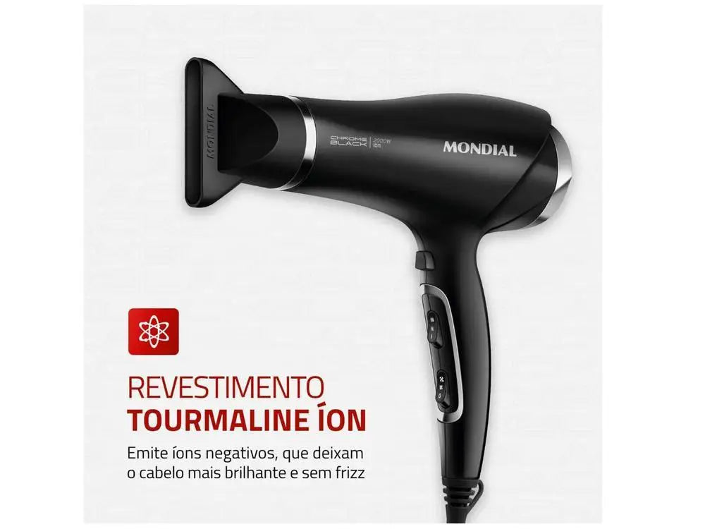 Secador de Cabelo Mondial Tourmaline Íon Preto - 220V