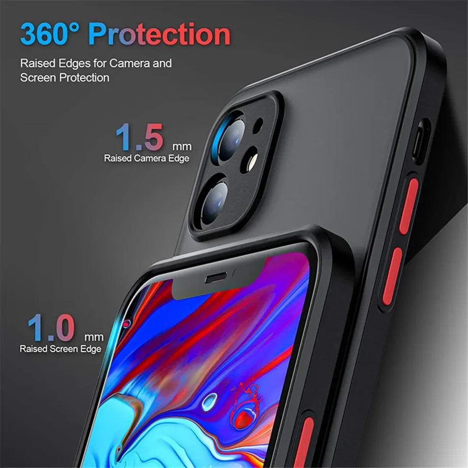 Capa fosca à prova de choque para Iphone 11, 12, 13, 14, 15, 16
