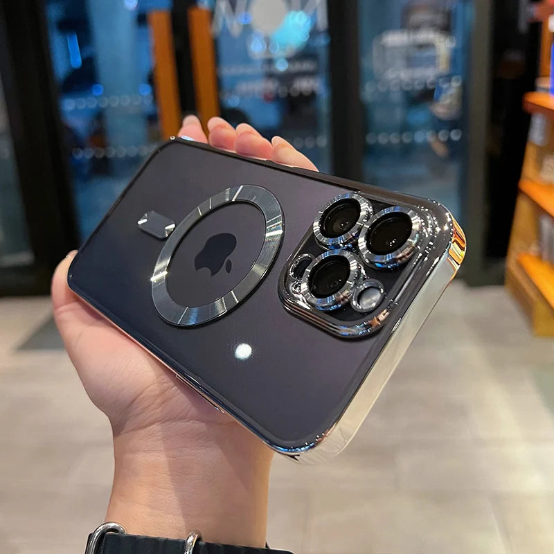 Capa transparente de luxo com revestimento magnético para carregamento sem fio