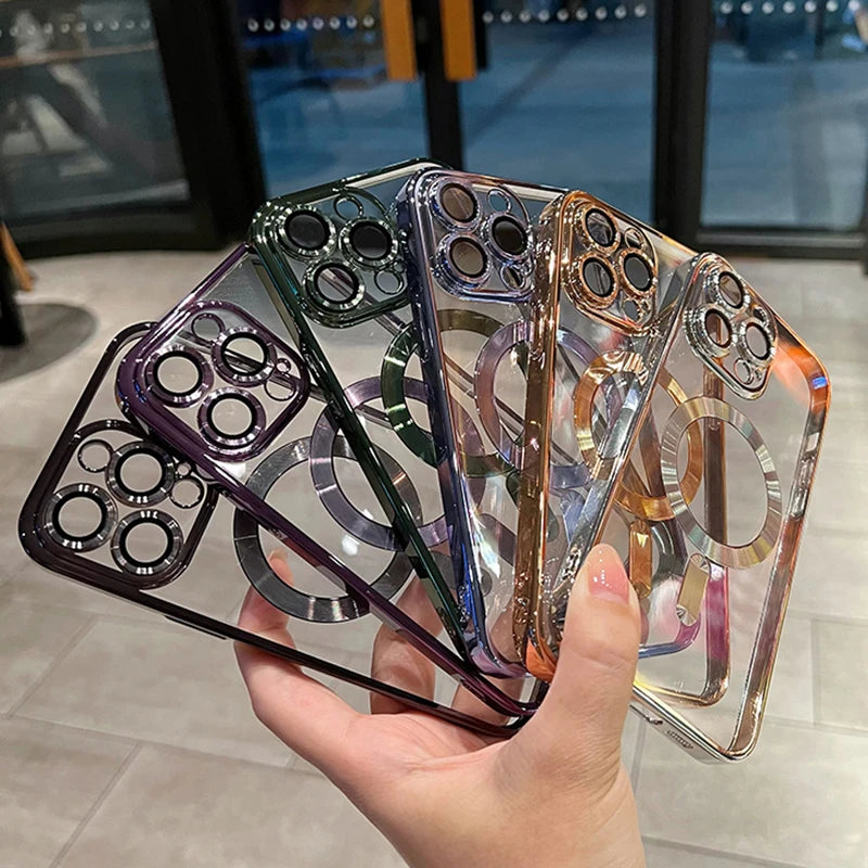 Capa transparente de luxo com revestimento magnético para carregamento sem fio