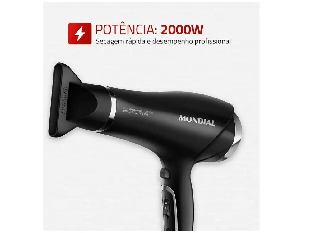 Secador de Cabelo Mondial Tourmaline Íon Preto - 220V