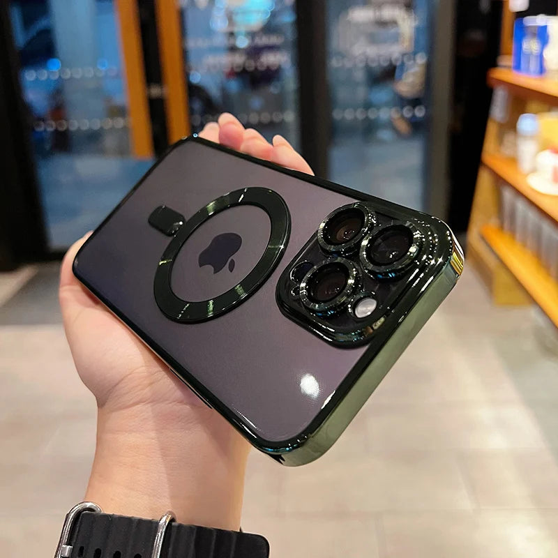 Capa transparente de luxo com revestimento magnético para carregamento sem fio