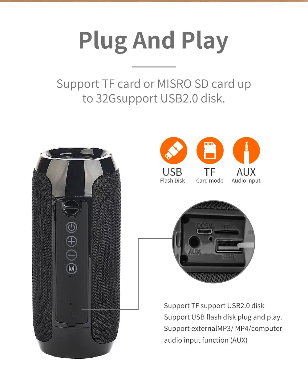 Caixa de Som Bluetooth Portátil T&G TG117 TWS