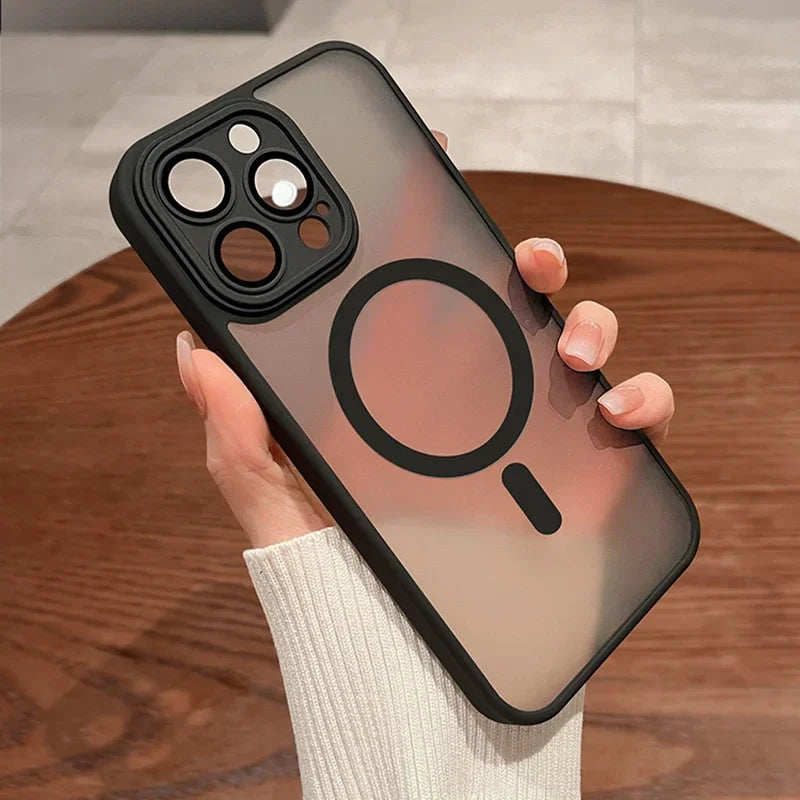 Capa magnética de luxo fosca translúcida à prova de choque para iPhone 16 15 14 13 12 17 Pro Max